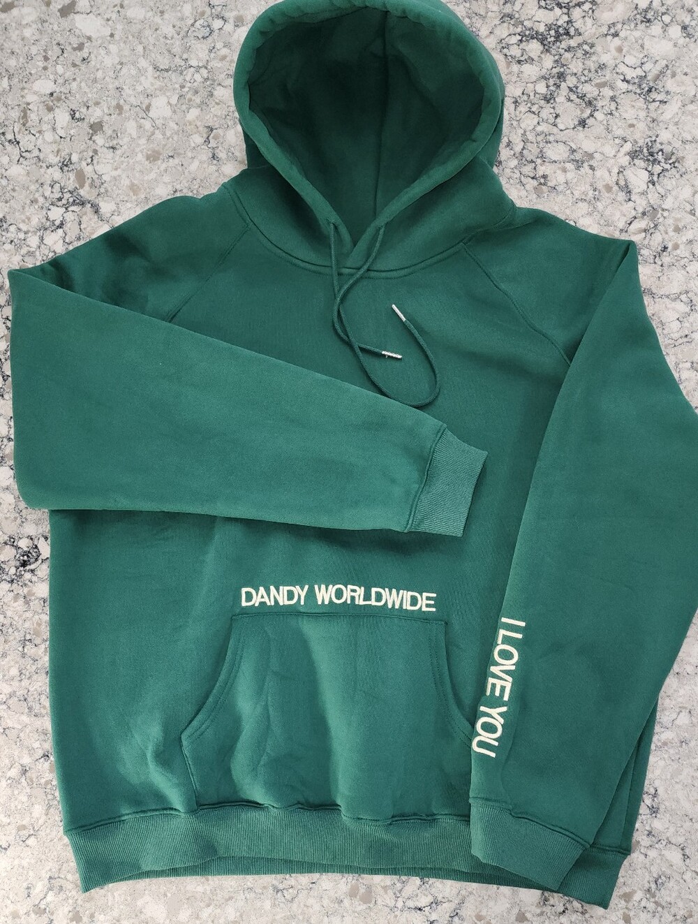 Dandy Worldwide Oversize Lux  Green Pullover Hoodie with Sleeve Text